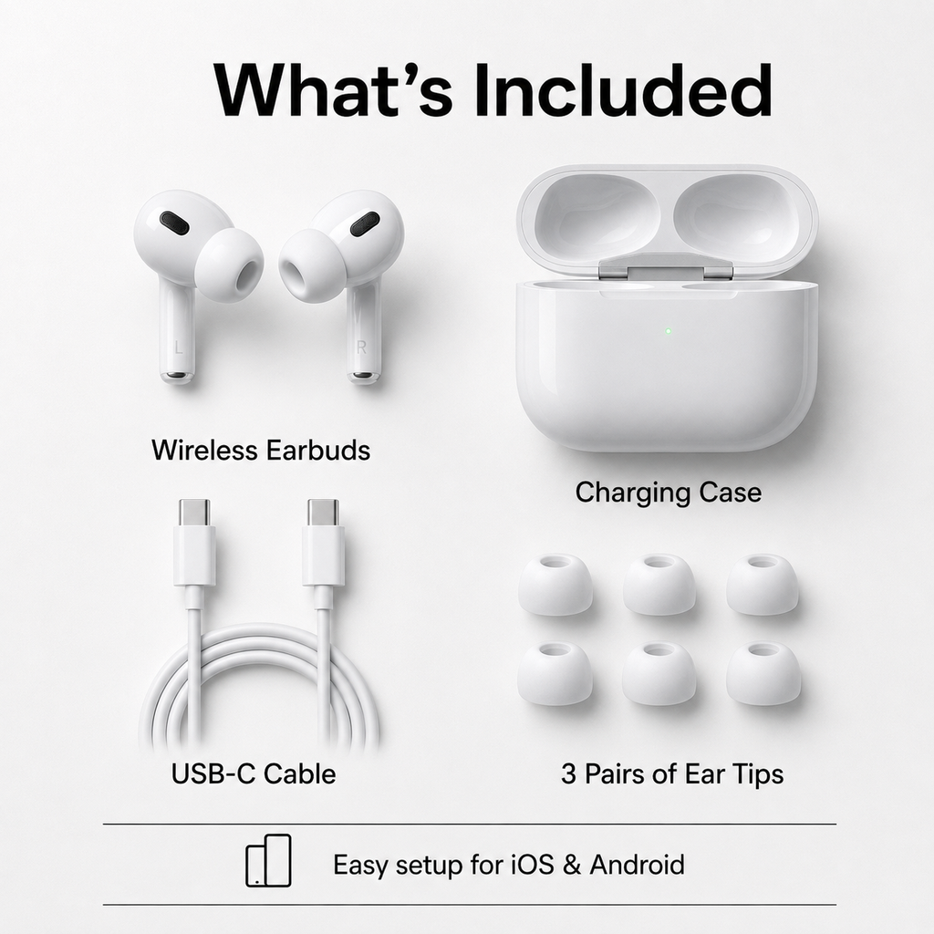 TWS Pro wireless in-ear Bluetooth earbuds deliver clear, high-definition call quality and feature noise cancellation, making them ideal for studying, working, and everyday use.