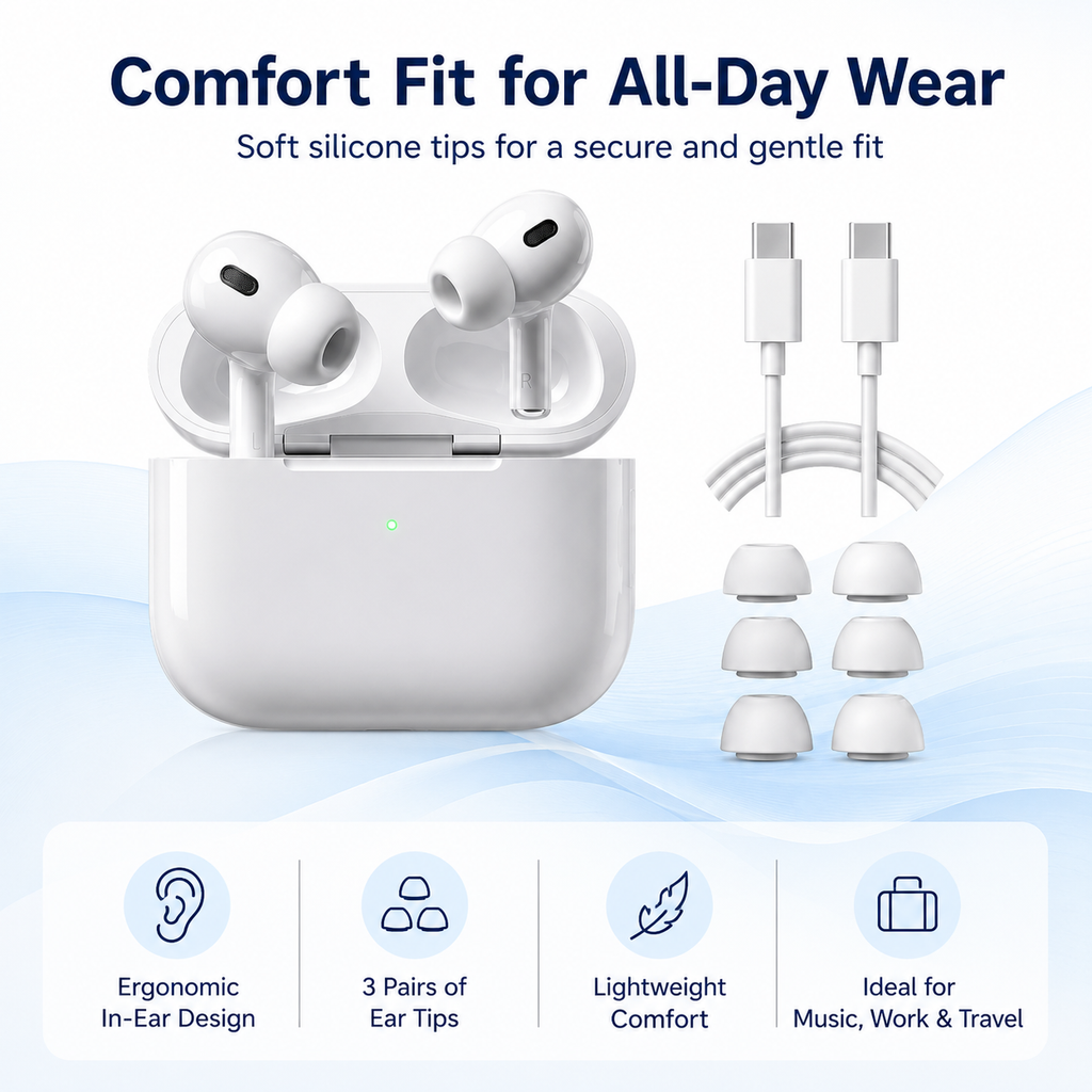 TWS Pro wireless in-ear Bluetooth earbuds deliver clear, high-definition call quality and feature noise cancellation, making them ideal for studying, working, and everyday use.
