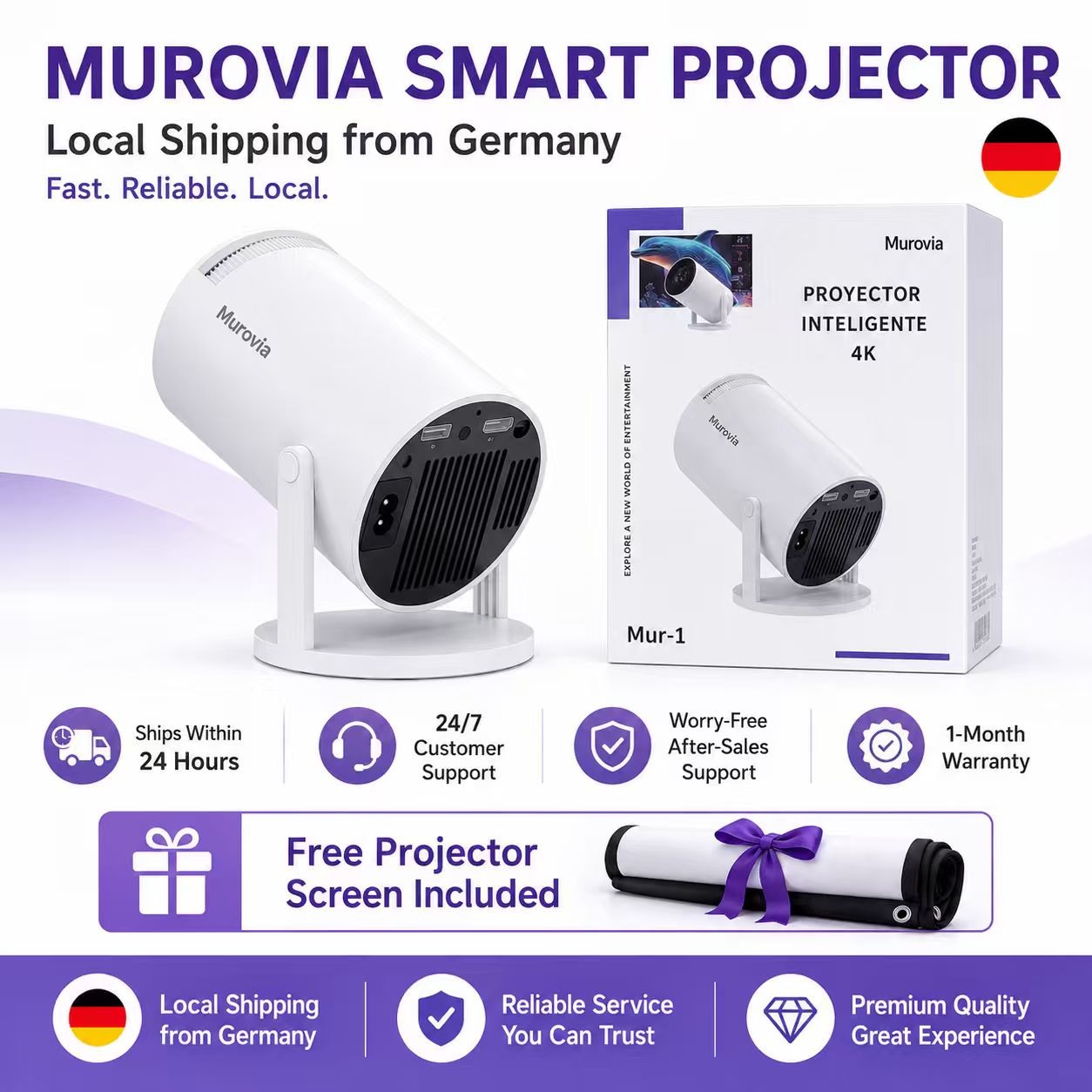 Hy300pro+ Projector, 290 Ansi Lumens, Dual Wifi6, 0.8:1 Short Throw Ratio, Native 1280x720p, Bluetooth-compatible 5.4, Android 14, Portable Home Cinema