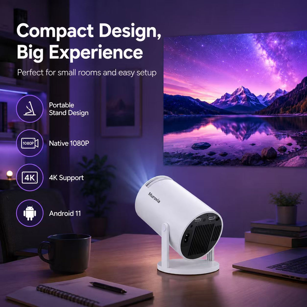 Hy300pro+ Projector, 290 Ansi Lumens, Dual Wifi6, 0.8:1 Short Throw Ratio, Native 1280x720p, Bluetooth-compatible 5.4, Android 14, Portable Home Cinema