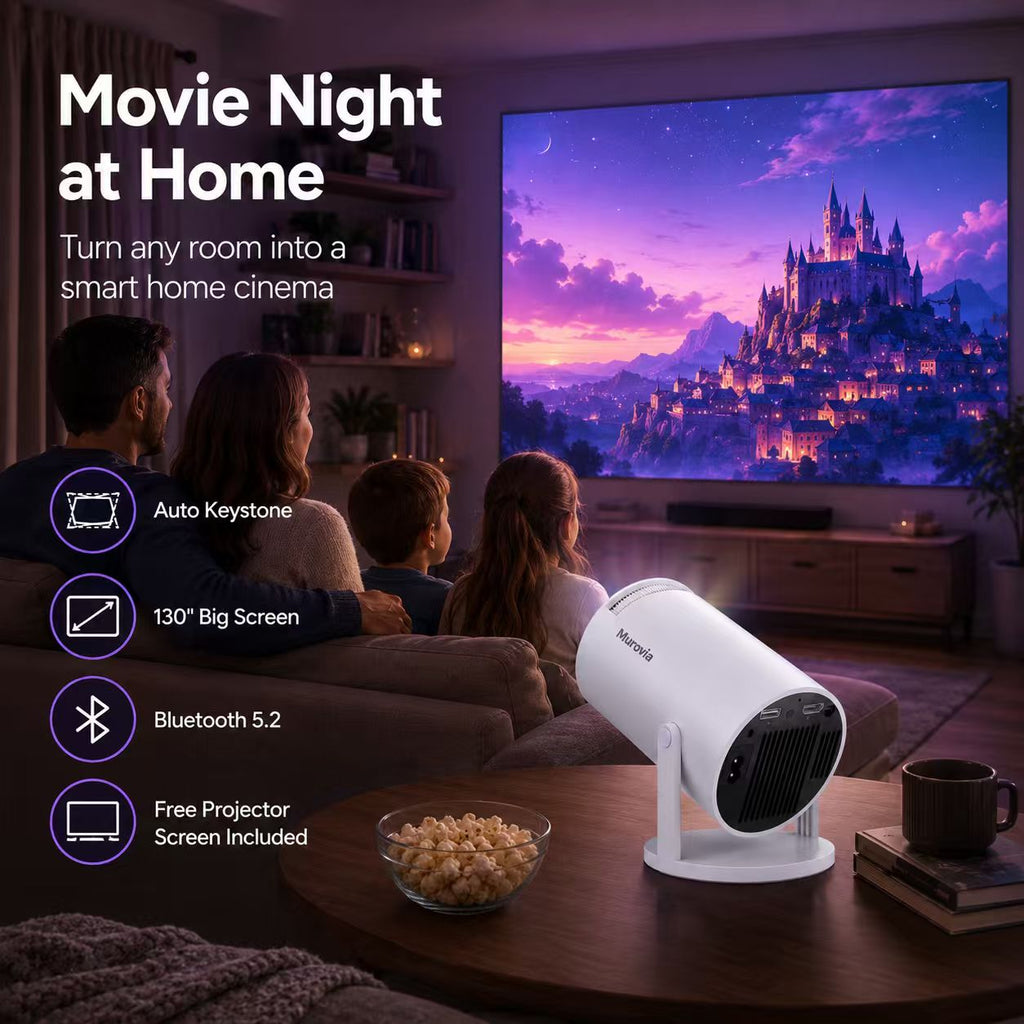 Hy300pro+ Projector, 290 Ansi Lumens, Dual Wifi6, 0.8:1 Short Throw Ratio, Native 1280x720p, Bluetooth-compatible 5.4, Android 14, Portable Home Cinema
