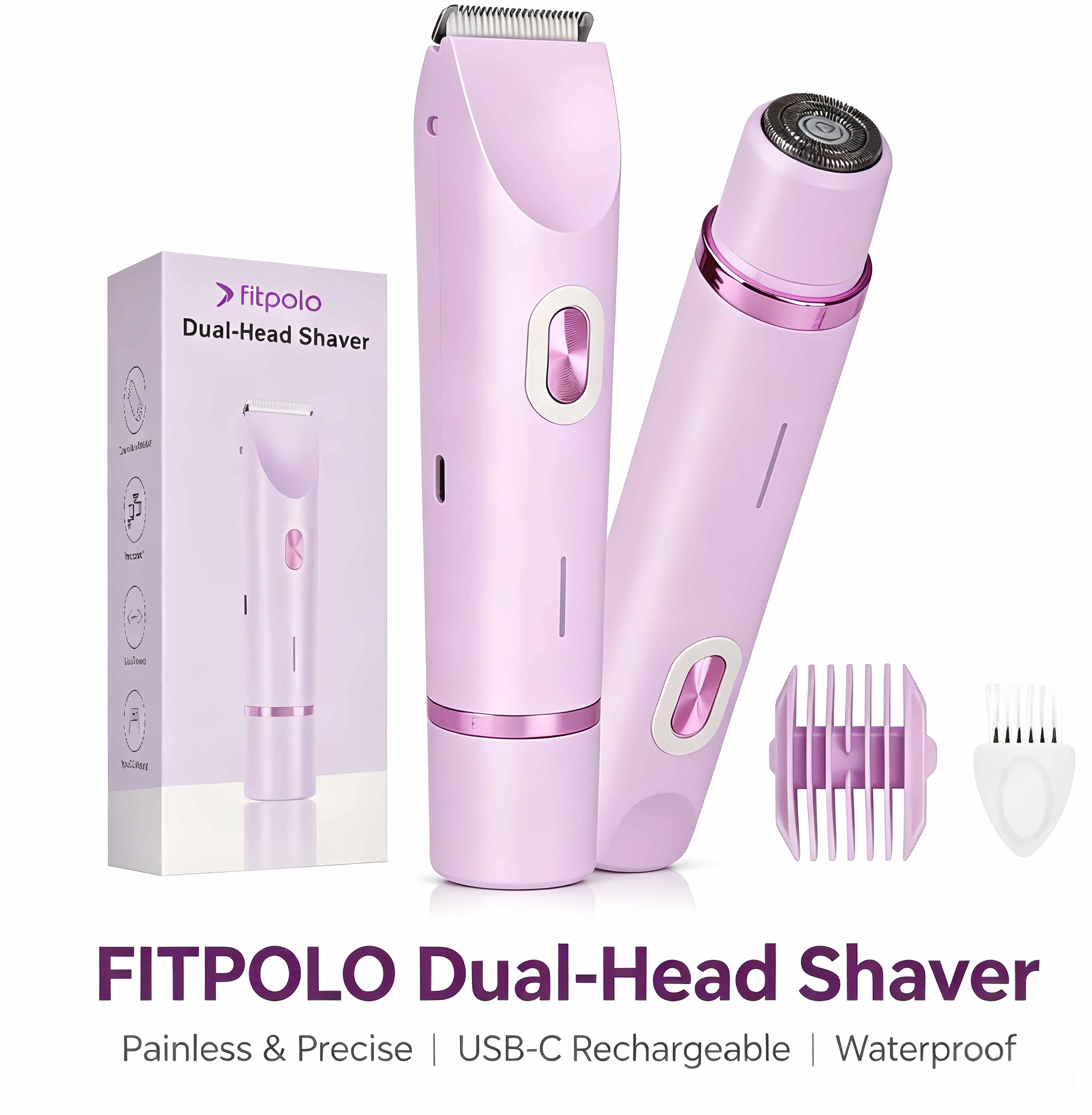 rosaHoliday Gifts, 2-in-1 Electric Hair Removal Tool, Women's Bikini Trimmer, Dual-Head Electric Shaver, Body and Face Shaver, Waterproof for Wet and Dry Use, for Women